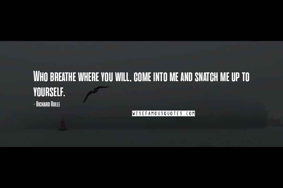 Richard Rolle quotes: Who breathe where you will, come into me and snatch me up to yourself.