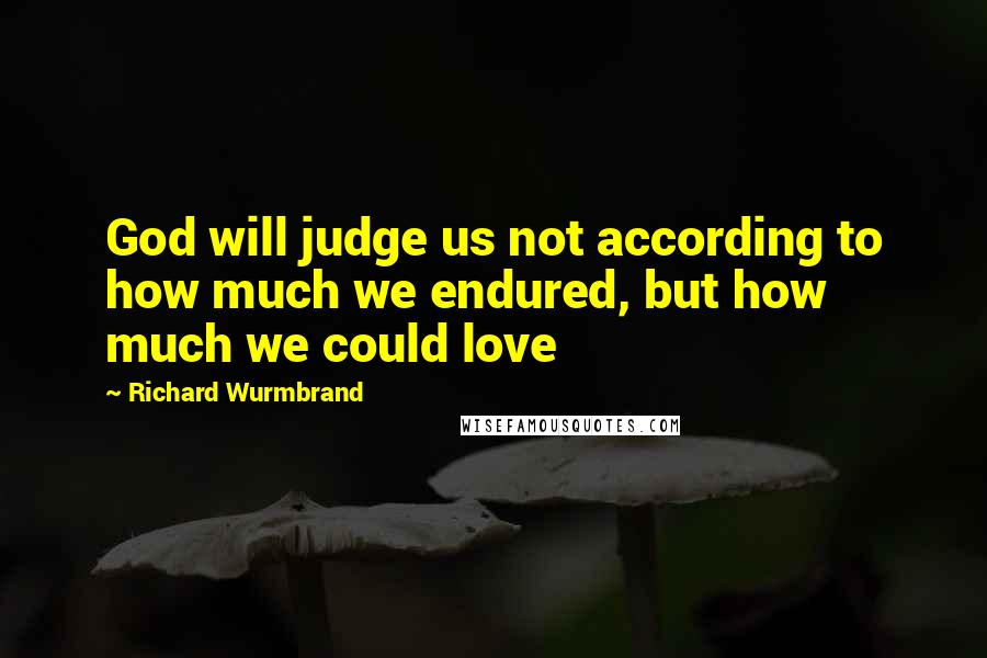 Richard Wurmbrand quotes: God will judge us not according to how much we endured, but how much we could love