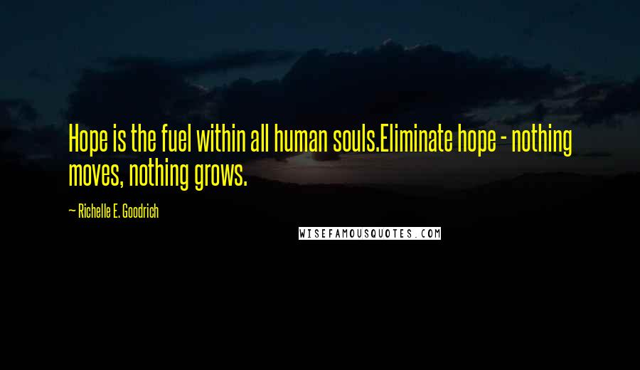Richelle E. Goodrich quotes: Hope is the fuel within all human souls.Eliminate hope - nothing moves, nothing grows.