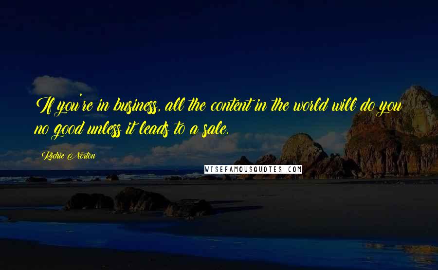 Richie Norton quotes: If you're in business, all the content in the world will do you no good unless it leads to a sale.