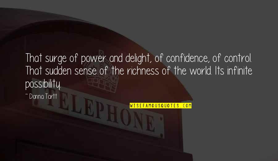 Richness Quotes By Donna Tartt: That surge of power and delight, of confidence, Richness Quotes By Donna Tartt: That surge of power and delight, of confidence,