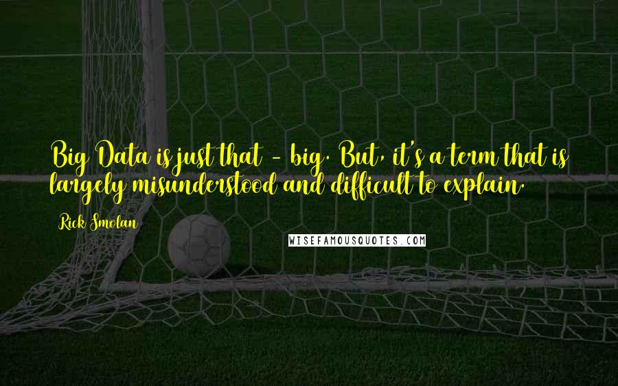 Rick Smolan quotes: Big Data is just that - big. But, it's a term that is largely misunderstood and difficult to explain.