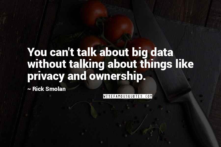 Rick Smolan quotes: You can't talk about big data without talking about things like privacy and ownership.