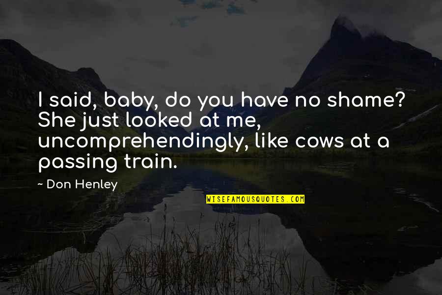Rickey Thompson Funny Quotes By Don Henley: I said, baby, do you have no shame? Rickey Thompson Funny Quotes By Don Henley: I said, baby, do you have no shame?
