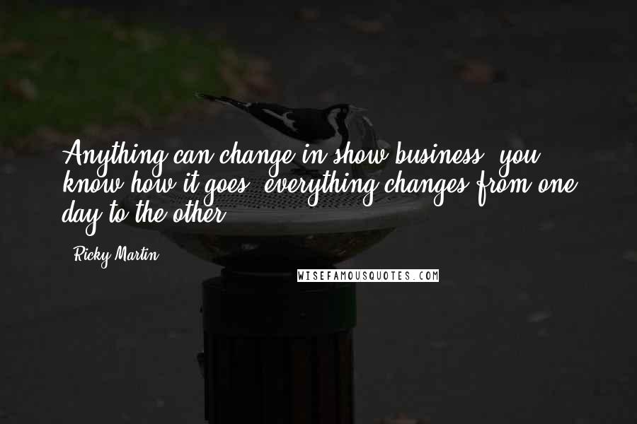 Ricky Martin quotes: Anything can change in show business; you know how it goes, everything changes from one day to the other.