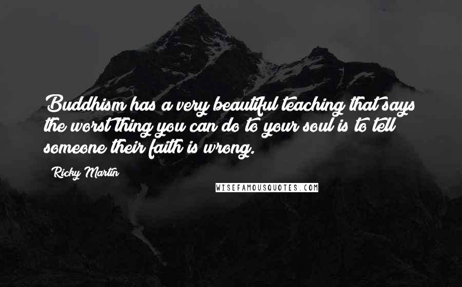 Ricky Martin quotes: Buddhism has a very beautiful teaching that says the worst thing you can do to your soul is to tell someone their faith is wrong.