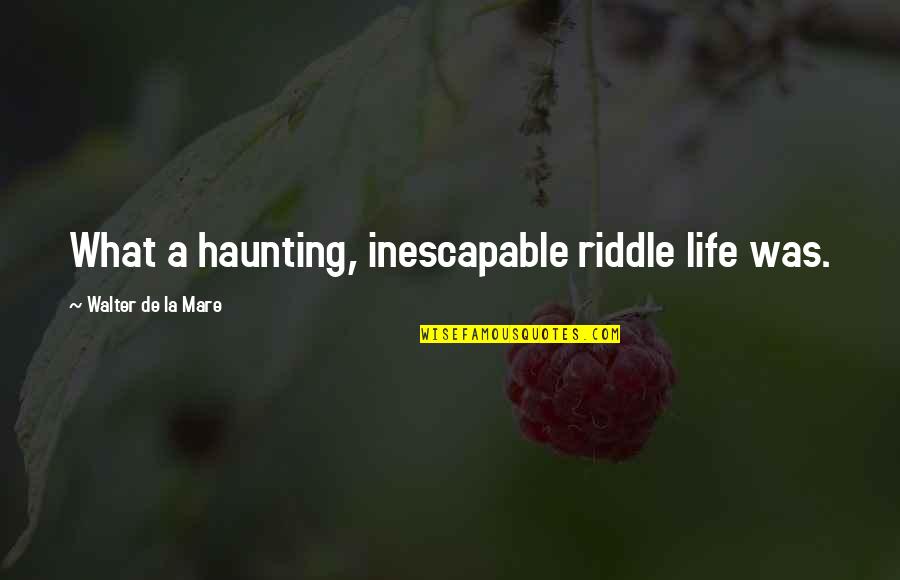 Riddle Life Quotes By Walter De La Mare: What a haunting, inescapable riddle life was. Riddle Life Quotes By Walter De La Mare: What a haunting, inescapable riddle life was.