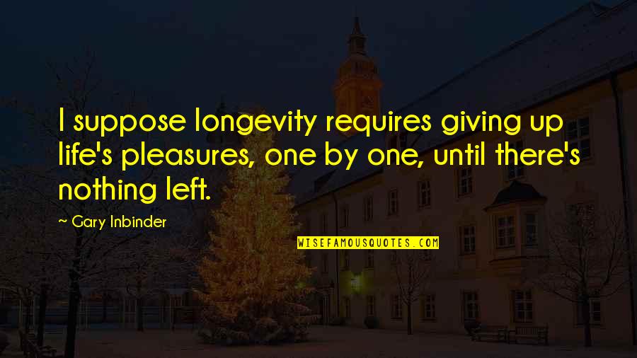 Riggle Quotes By Gary Inbinder: I suppose longevity requires giving up life's pleasures, Riggle Quotes By Gary Inbinder: I suppose longevity requires giving up life's pleasures,
