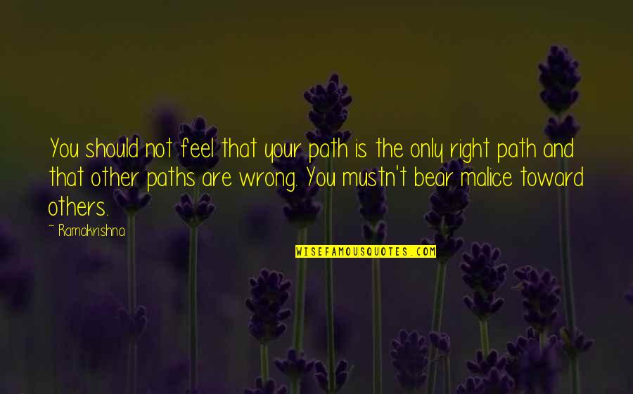 Right And Wrong Path Quotes By Ramakrishna: You should not feel that your path is