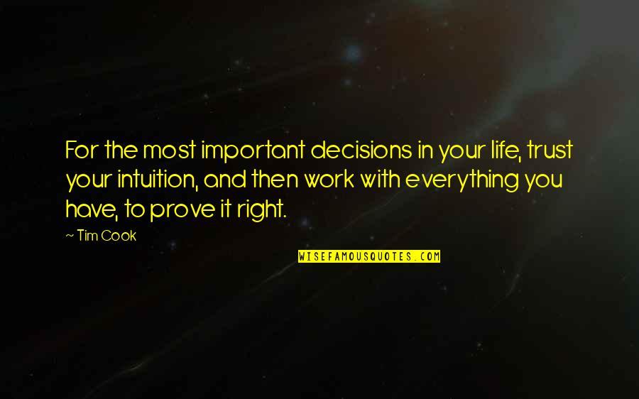 Right Decision In Life Quotes By Tim Cook: For the most important decisions in your life,