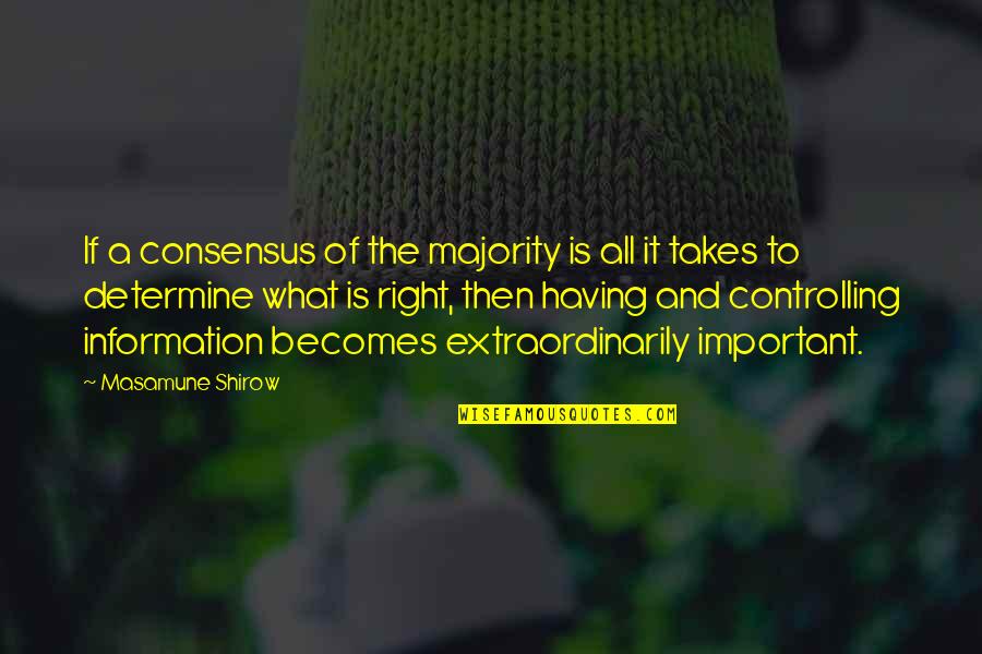 Right Information Quotes By Masamune Shirow: If a consensus of the majority is all