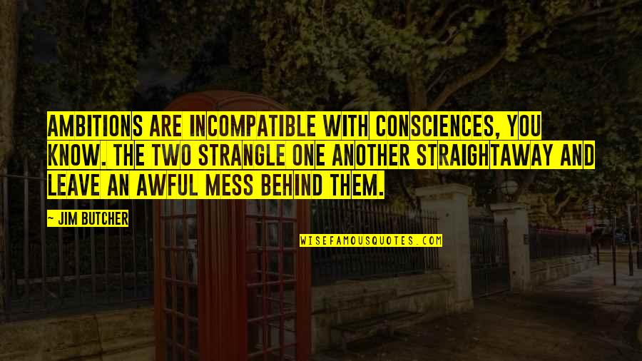 Right Livelihood Quotes By Jim Butcher: Ambitions are incompatible with consciences, you know. The