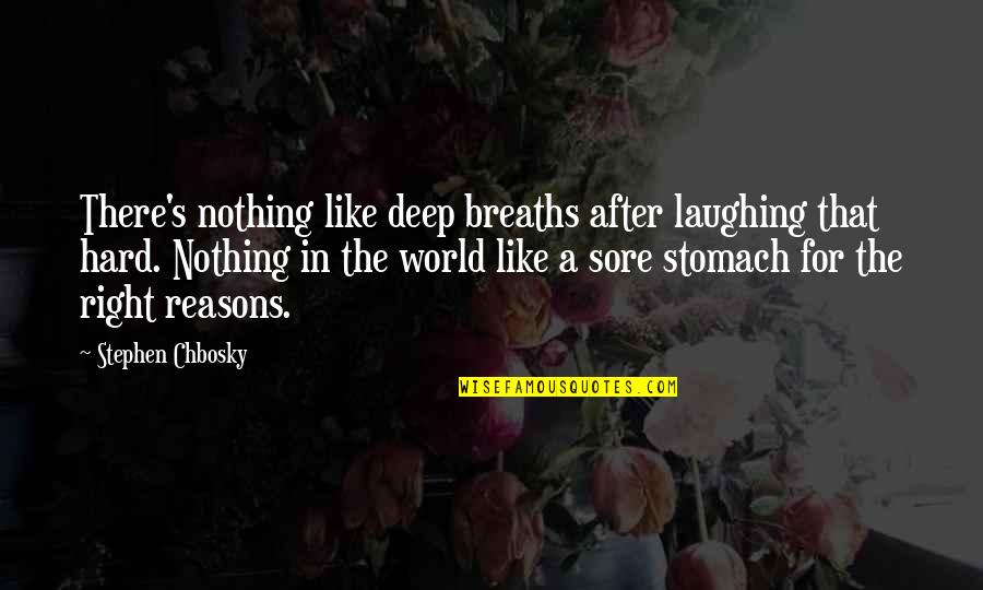 Right Reasons Quotes By Stephen Chbosky: There's nothing like deep breaths after laughing that Right Reasons Quotes By Stephen Chbosky: There's nothing like deep breaths after laughing that