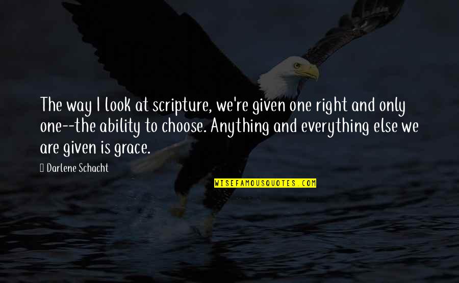 Right To Choose Quotes By Darlene Schacht: The way I look at scripture, we're given