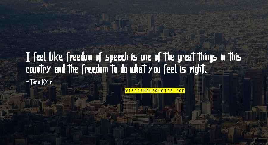 Right To Freedom Quotes By Taya Kyle: I feel like freedom of speech is one Right To Freedom Quotes By Taya Kyle: I feel like freedom of speech is one