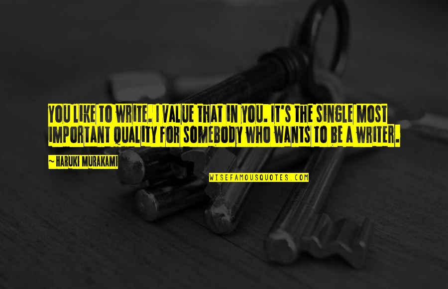 Right To Remain Silent Quotes By Haruki Murakami: You like to write. I value that in