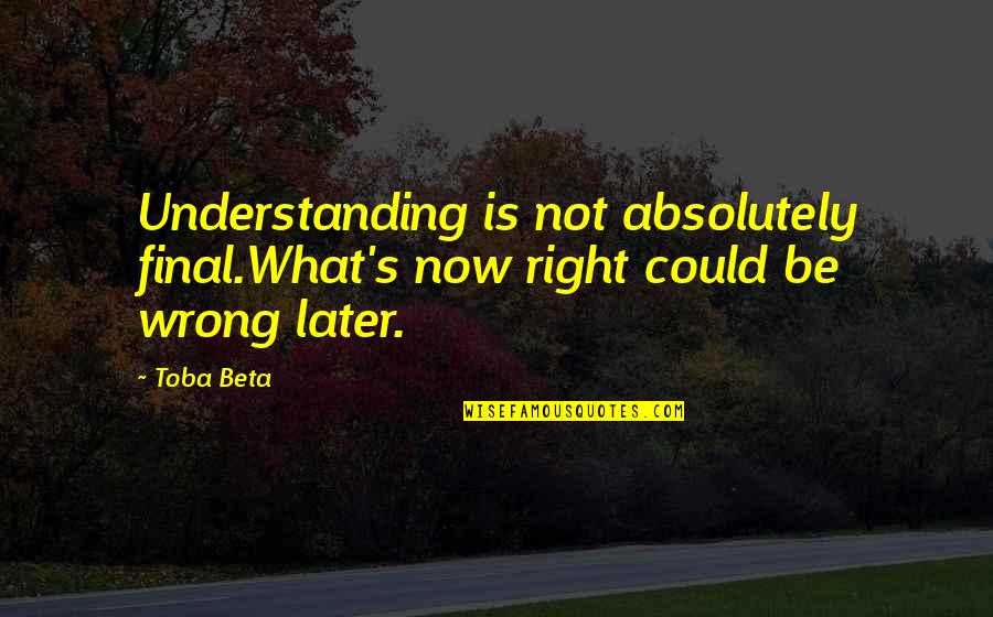 Right View Quotes By Toba Beta: Understanding is not absolutely final.What's now right could