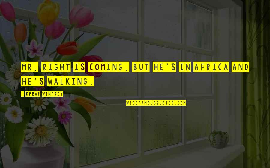 Right Walking Quotes By Oprah Winfrey: Mr. Right is coming, but he's in Africa