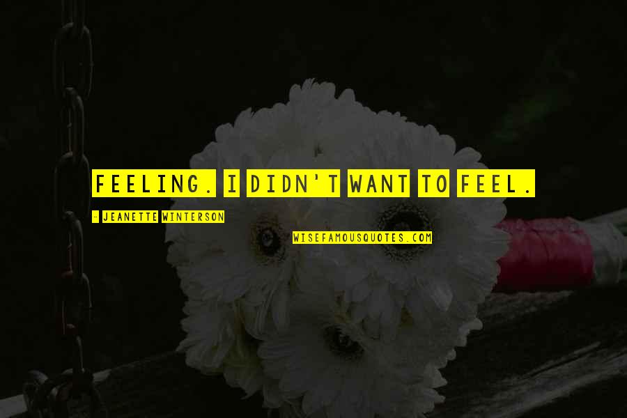 Rigoberto Rodriguez Quotes By Jeanette Winterson: Feeling. I didn't want to feel. Rigoberto Rodriguez Quotes By Jeanette Winterson: Feeling. I didn't want to feel.