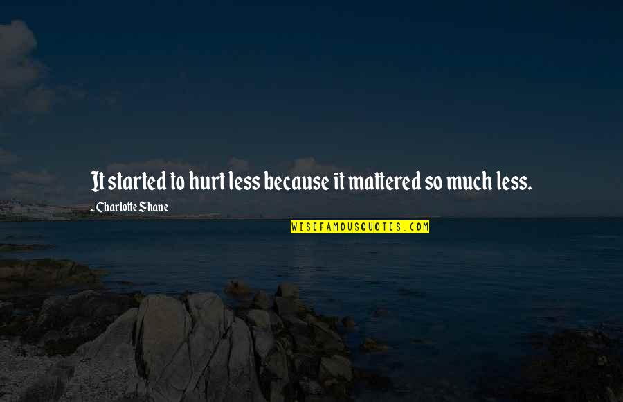 Riietehoid Quotes By Charlotte Shane: It started to hurt less because it mattered Riietehoid Quotes By Charlotte Shane: It started to hurt less because it mattered