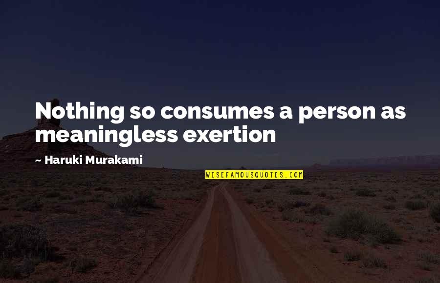 Rikka Ono Quotes By Haruki Murakami: Nothing so consumes a person as meaningless exertion Rikka Ono Quotes By Haruki Murakami: Nothing so consumes a person as meaningless exertion