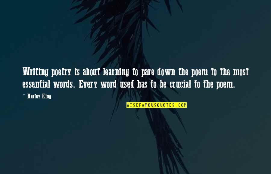 Rineer Farms Quotes By Harley King: Writing poetry is about learning to pare down