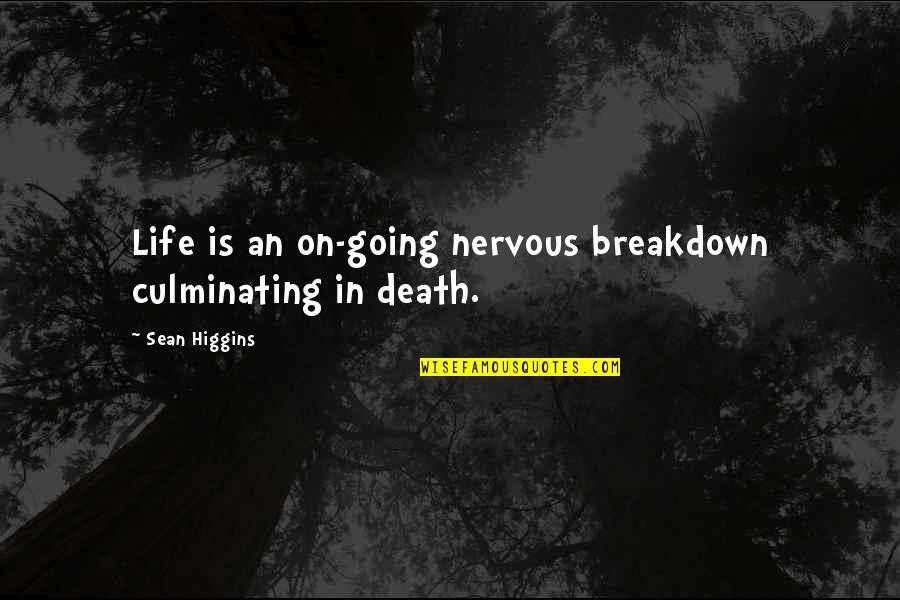 Ring Inscription Quotes By Sean Higgins: Life is an on-going nervous breakdown culminating in