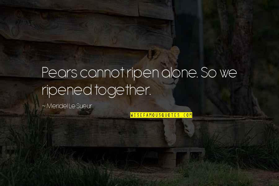 Ripened Quotes By Meridel Le Sueur: Pears cannot ripen alone. So we ripened together. Ripened Quotes By Meridel Le Sueur: Pears cannot ripen alone. So we ripened together.