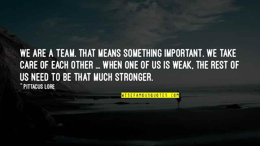 Risa Quotes By Pittacus Lore: We are a team. That means something important. Risa Quotes By Pittacus Lore: We are a team. That means something important.