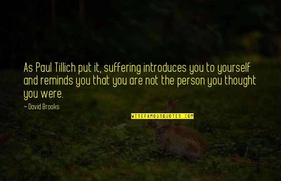 Rise Up And Shine Quotes By David Brooks: As Paul Tillich put it, suffering introduces you Rise Up And Shine Quotes By David Brooks: As Paul Tillich put it, suffering introduces you