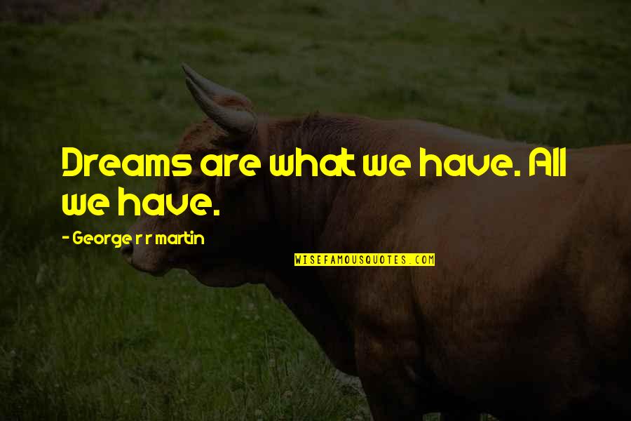 Rish Quotes By George R R Martin: Dreams are what we have. All we have.