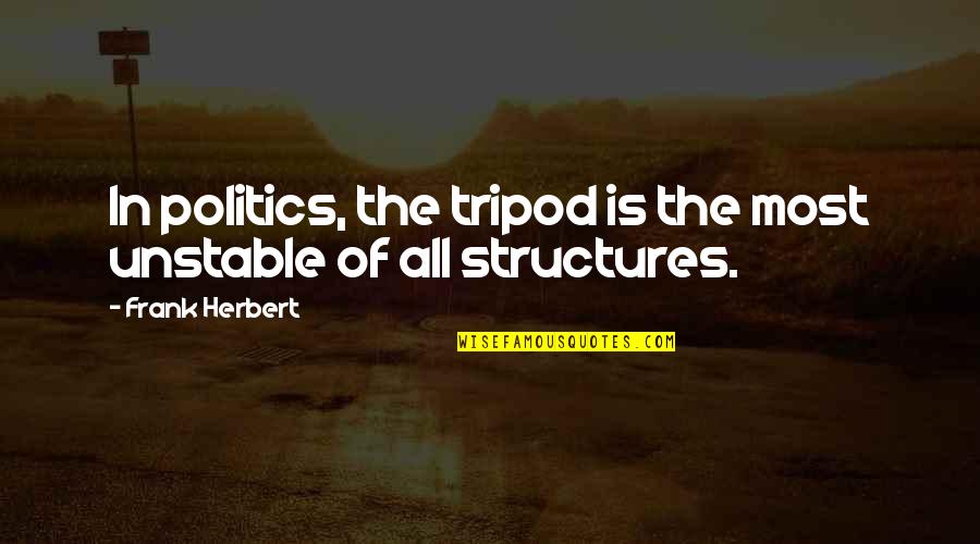 Rising Out Of Hatred Quotes By Frank Herbert: In politics, the tripod is the most unstable