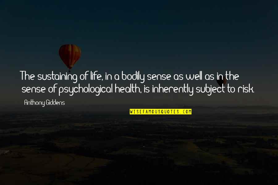 Risk In Life Quotes By Anthony Giddens: The sustaining of life, in a bodily sense Risk In Life Quotes By Anthony Giddens: The sustaining of life, in a bodily sense