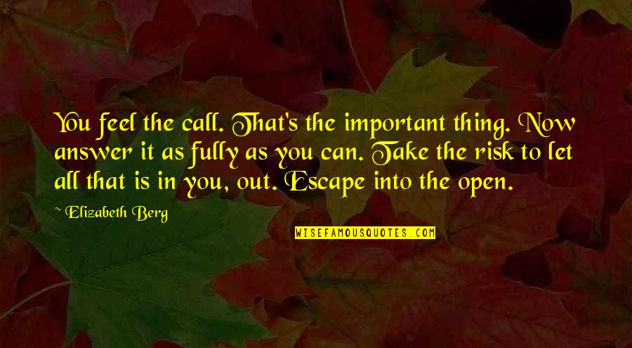 Risk It Quotes By Elizabeth Berg: You feel the call. That's the important thing. Risk It Quotes By Elizabeth Berg: You feel the call. That's the important thing.