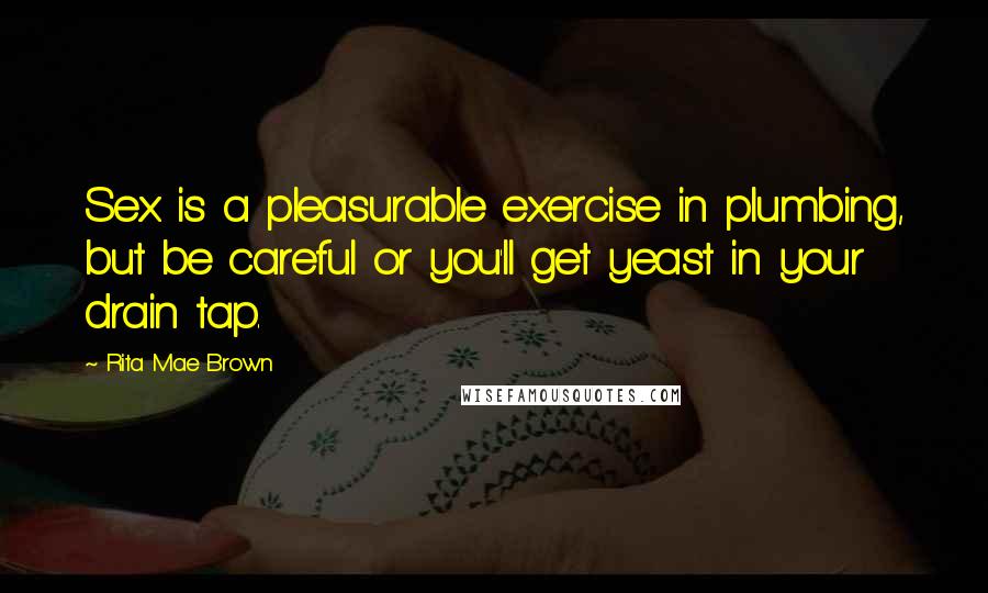 Rita Mae Brown quotes: Sex is a pleasurable exercise in plumbing, but be careful or you'll get yeast in your drain tap.