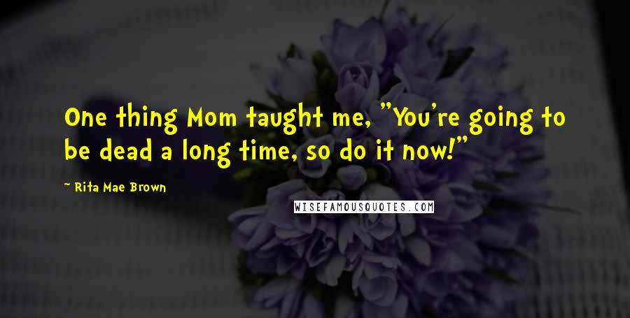 Rita Mae Brown quotes: One thing Mom taught me, "You're going to be dead a long time, so do it now!"