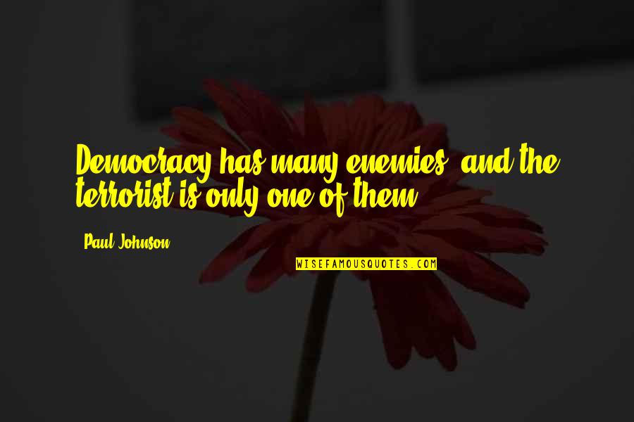 Ritim Nagara Quotes By Paul Johnson: Democracy has many enemies, and the terrorist is