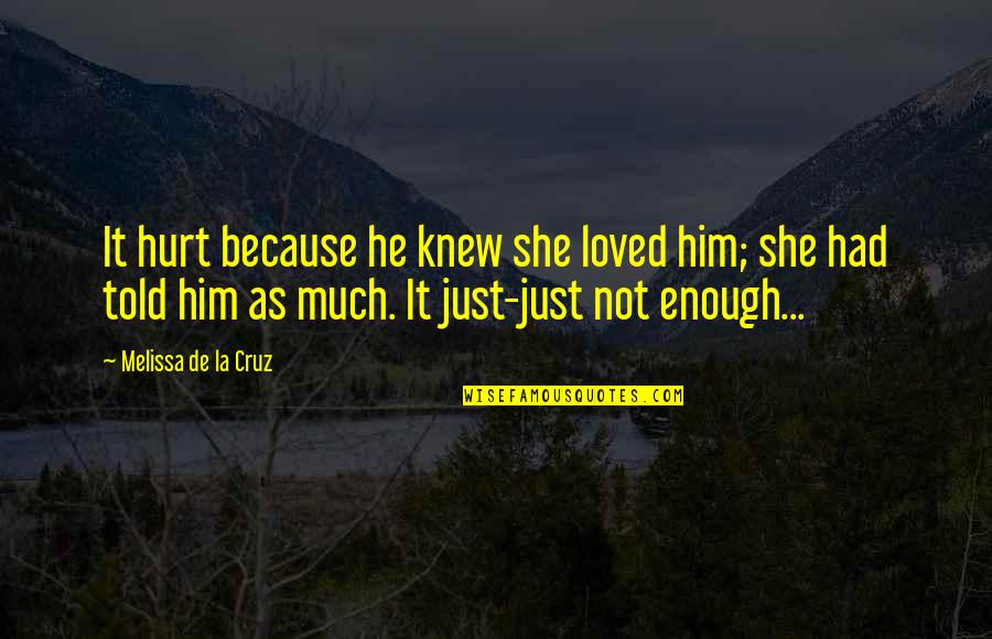 Rl Stine Book Quotes By Melissa De La Cruz: It hurt because he knew she loved him; Rl Stine Book Quotes By Melissa De La Cruz: It hurt because he knew she loved him;