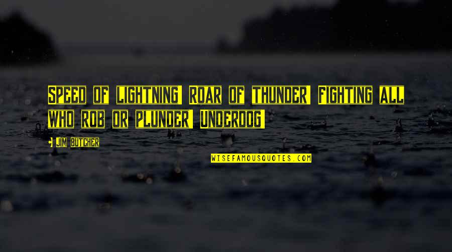 Roar's Quotes By Jim Butcher: Speed of lightning! Roar of thunder! Fighting all