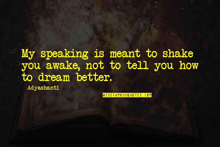 Roast Mutton Quotes By Adyashanti: My speaking is meant to shake you awake,