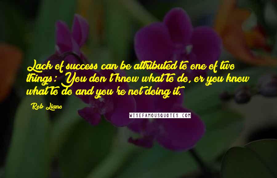 Rob Liano quotes: Lack of success can be attributed to one of two things: You don't know what to do, or you know what to do and you're not doing it.