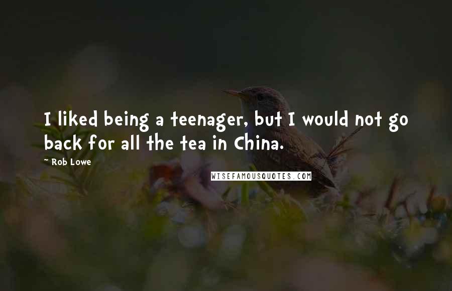 Rob Lowe quotes: I liked being a teenager, but I would not go back for all the tea in China.