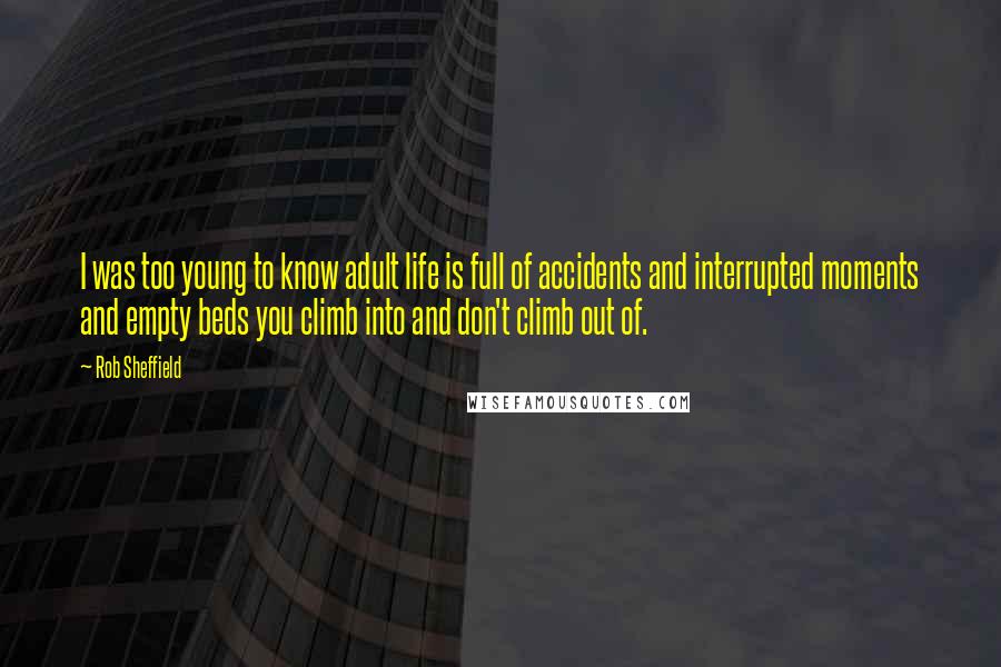 Rob Sheffield quotes: I was too young to know adult life is full of accidents and interrupted moments and empty beds you climb into and don't climb out of.