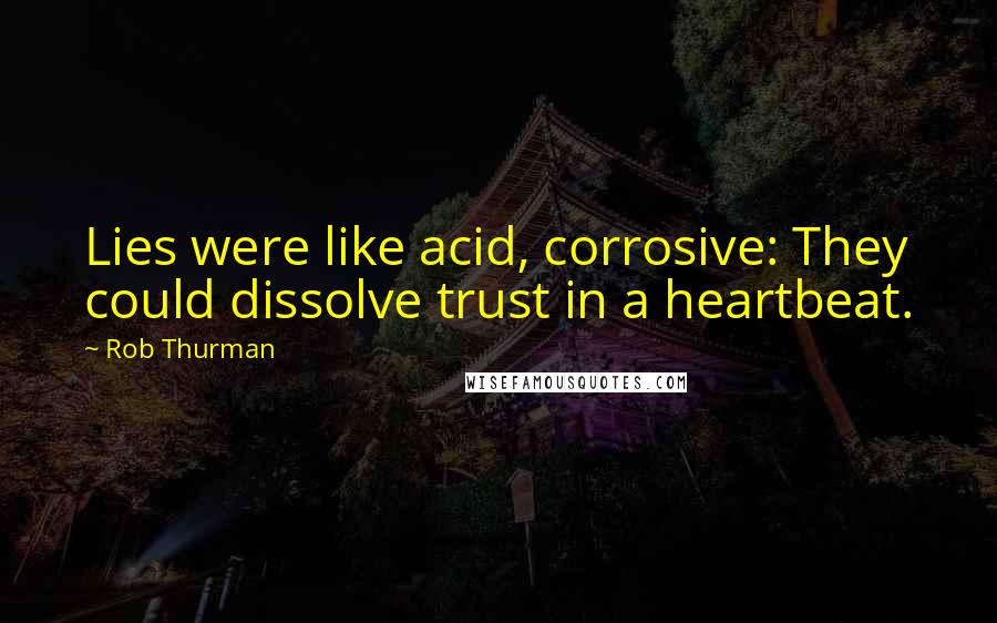 Rob Thurman quotes: Lies were like acid, corrosive: They could dissolve trust in a heartbeat.