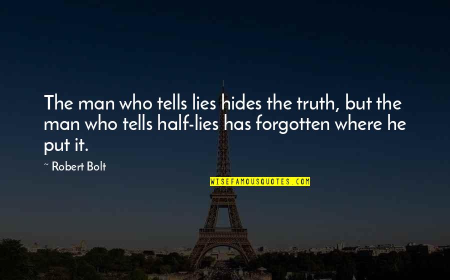 Robert Bolt Quotes By Robert Bolt: The man who tells lies hides the truth, Robert Bolt Quotes By Robert Bolt: The man who tells lies hides the truth,