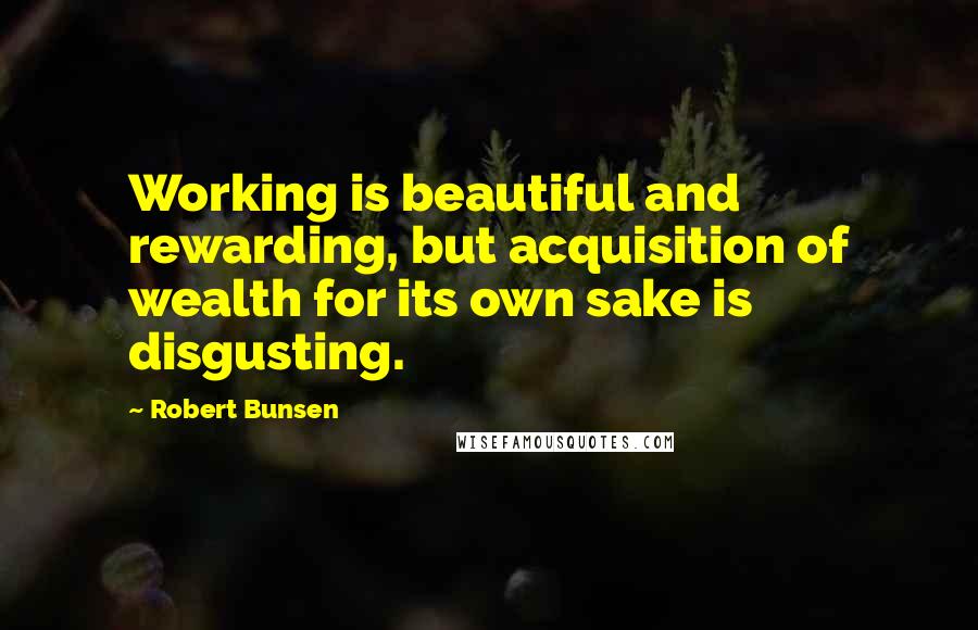 Robert Bunsen quotes: Working is beautiful and rewarding, but acquisition of wealth for its own sake is disgusting.