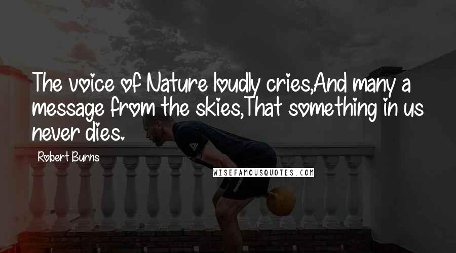 Robert Burns quotes: The voice of Nature loudly cries,And many a message from the skies,That something in us never dies.