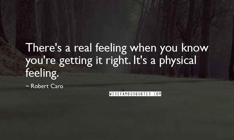 Robert Caro quotes: There's a real feeling when you know you're getting it right. It's a physical feeling.