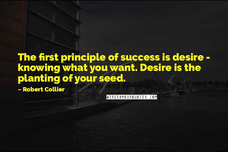 Robert Collier quotes: The first principle of success is desire - knowing what you want. Desire is the planting of your seed.