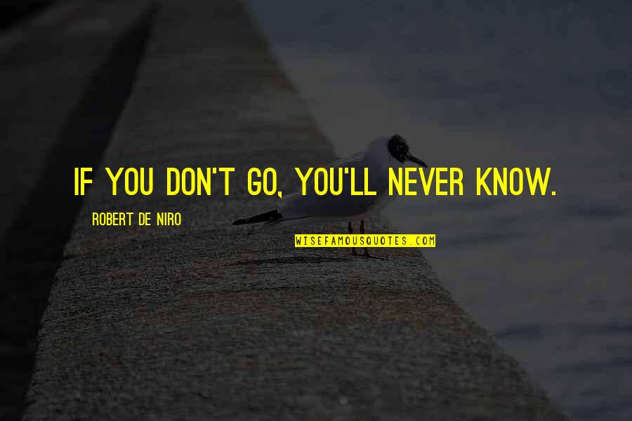 Robert De Niro Quotes By Robert De Niro: If you don't go, you'll never know. Robert De Niro Quotes By Robert De Niro: If you don't go, you'll never know.